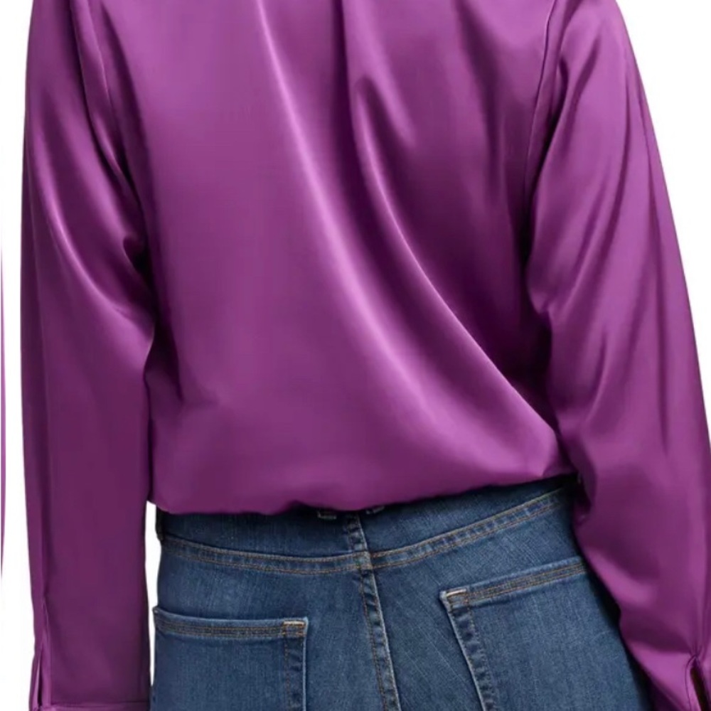 Nwt Good American Long Sleeve Stretch Satin Faux Wrap Top - Picture 2 of 6